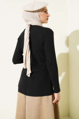 Bisiklet Yaka Fitilli Bluz Siyah - Bluz