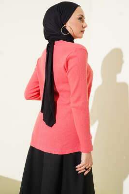 Bisiklet Yaka Fitilli Bluz Somon - Bluz