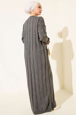 Bisiklet Yaka Fitilli Triko Elbise Antrasit - Elbise