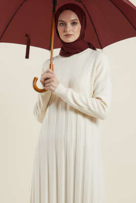 Bisiklet Yaka Fitilli Triko Elbise Taş 