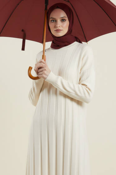 Bisiklet Yaka Fitilli Triko Elbise Taş - Yılın Fırsatı