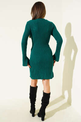 Bisiklet Yaka Fitilli Triko Kısa Elbise Zümrüt - Kadın Giyim Modelleri