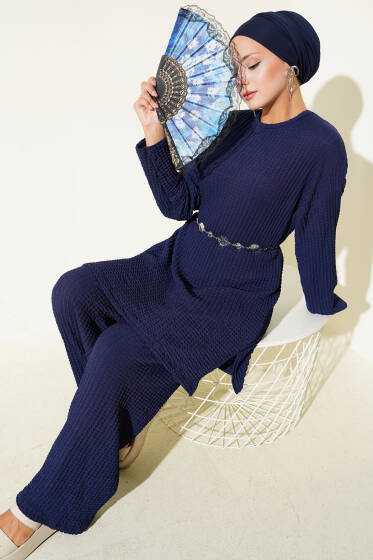 Bisiklet Yaka Gofre İkili Takım Lacivert - İkili Takım