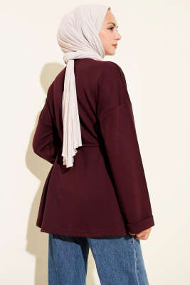 Bisiklet Yaka İp Kuşaklı Tunik Bordo - Tunik