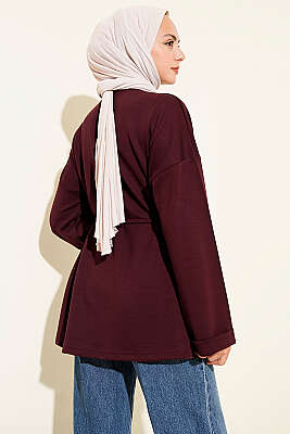 Bisiklet Yaka İp Kuşaklı Tunik Bordo - Tunik