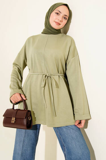 Bisiklet Yaka İp Kuşaklı Tunik Haki - Tunik