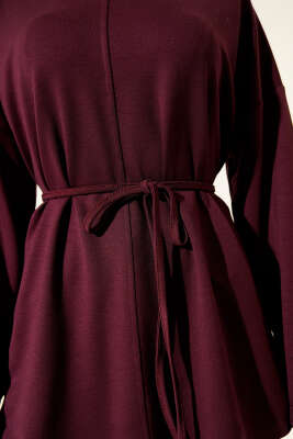 Bisiklet Yaka İp Kuşaklı Tunik Mürdüm - Tunik