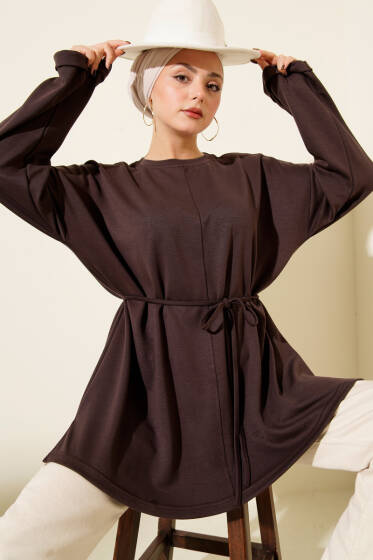 Bisiklet Yaka İp Kuşaklı Tunik Tarçın - Tunik