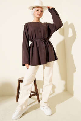 Bisiklet Yaka İp Kuşaklı Tunik Tarçın - Tunik