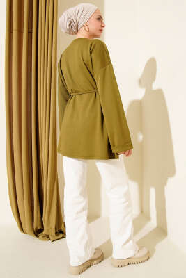 Bisiklet Yaka İp Kuşaklı Tunik Yağ Yeşili - Tunik