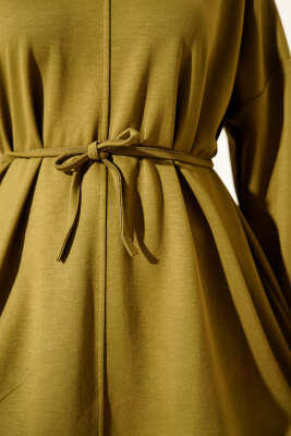 Bisiklet Yaka İp Kuşaklı Tunik Yağ Yeşili - Tunik