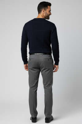 Bisiklet Yaka Kare Desenli Erkek Triko Kazak Lacivert - Erkek Kazak