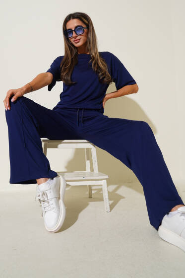 Bisiklet Yaka Kısa Kol İkili Takım Lacivert - Kadın Giyim Modelleri