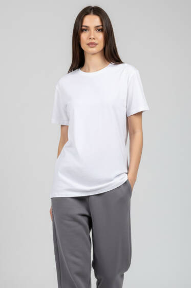 Bisiklet Yaka Kısa Kollu T-shirt Beyaz - Kadın Giyim Modelleri