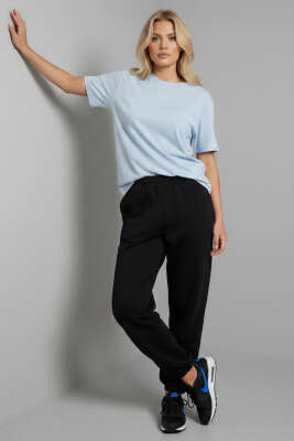 Bisiklet Yaka Kısa Kollu T-shirt Buz Mavisi - Kadın Giyim Modelleri