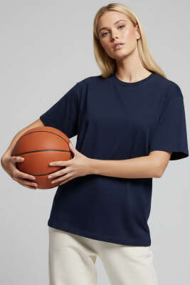 Bisiklet Yaka Kısa Kollu T-shirt Lacivert - NESSİA