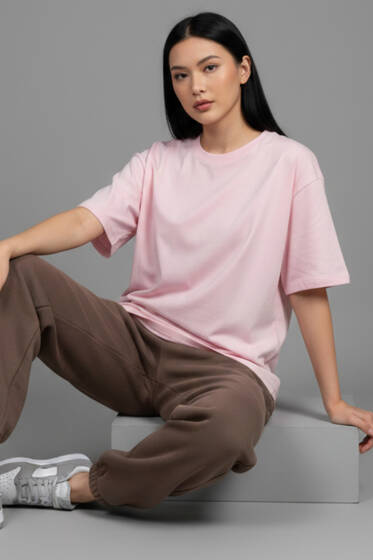 Bisiklet Yaka Kısa Kollu T-shirt Pembe - Kadın Giyim Modelleri