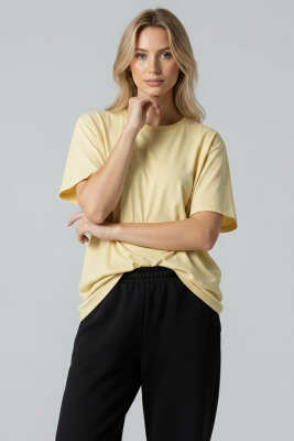 Bisiklet Yaka Kısa Kollu T-shirt Sarı - NESSİA