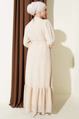 Bisiklet Yaka Kol Lastikli Elbise Bej - Elbise