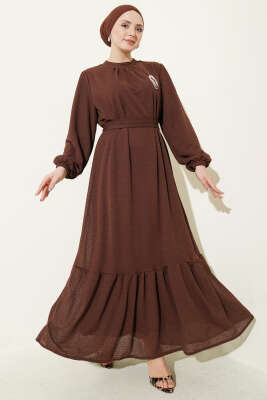 Bisiklet Yaka Kol Lastikli Elbise Kahve 