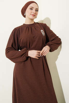 Bisiklet Yaka Kol Lastikli Elbise Kahve - Elbise