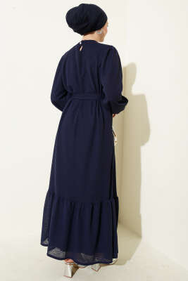 Bisiklet Yaka Kol Lastikli Elbise Lacivert - Elbise