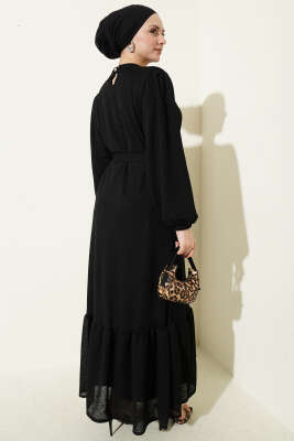 Bisiklet Yaka Kol Lastikli Elbise Siyah - Elbise