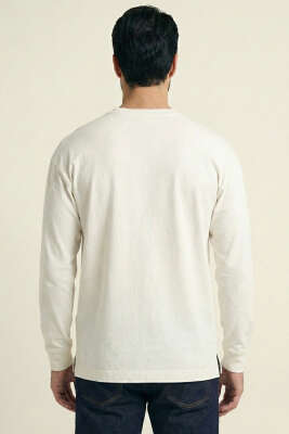 Bisiklet Yaka Kol Ribanalı Erkek Sweatshirt Beyaz - Erkek Sweatshirt