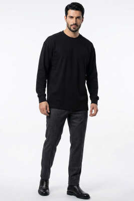 Bisiklet Yaka Kol Ribanalı Erkek Sweatshirt Siyah - Erkek Sweatshirt