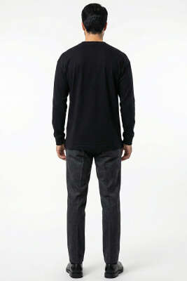 Bisiklet Yaka Kol Ribanalı Erkek Sweatshirt Siyah - Erkek Sweatshirt