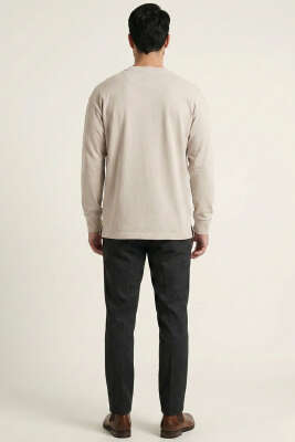 Bisiklet Yaka Kol Ribanalı Erkek Sweatshirt Taş - Erkek Sweatshirt