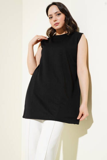 Bisiklet Yaka Krep İçlik Siyah - Kadın İçlik