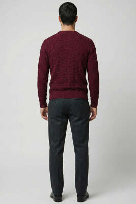 Bisiklet Yaka Labirent Desen Erkek Kazak Bordo - Erkek Kazak