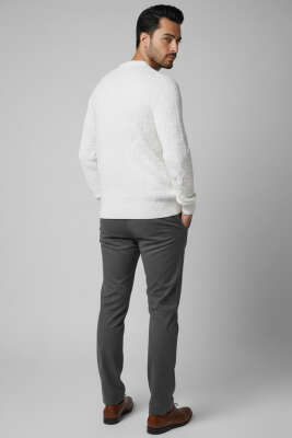 Bisiklet Yaka Labirent Desen Erkek Kazak Ekru - Erkek Kazak