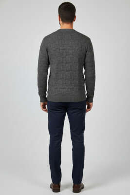 Bisiklet Yaka Labirent Desen Erkek Kazak Füme - Erkek Kazak