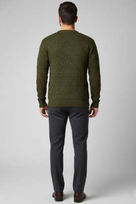 Bisiklet Yaka Labirent Desen Erkek Kazak Haki - Erkek Kazak