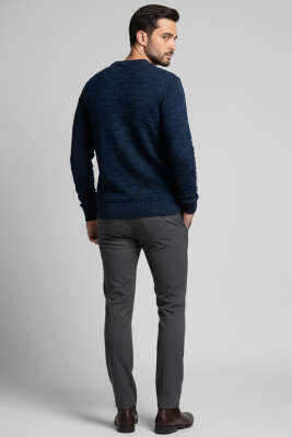 Bisiklet Yaka Labirent Desen Erkek Kazak İndigo - Erkek Kazak