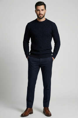 Bisiklet Yaka Labirent Desen Erkek Kazak Lacivert - Erkek Kazak