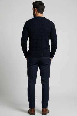 Bisiklet Yaka Labirent Desen Erkek Kazak Lacivert - Erkek Kazak