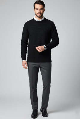 Bisiklet Yaka Labirent Desen Erkek Kazak Siyah - Erkek Kazak