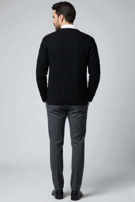 Bisiklet Yaka Labirent Desen Erkek Kazak Siyah - Erkek Kazak