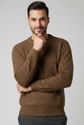 Bisiklet Yaka Labirent Desen Erkek Kazak Vizon 