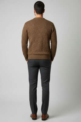 Bisiklet Yaka Labirent Desen Erkek Kazak Vizon - Erkek Kazak