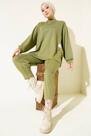 Bisiklet Yaka Loyşa İkili Takım Haki - İkili Takım