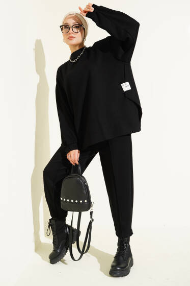 Bisiklet Yaka Loyşa İkili Takım Siyah - İkili Takım