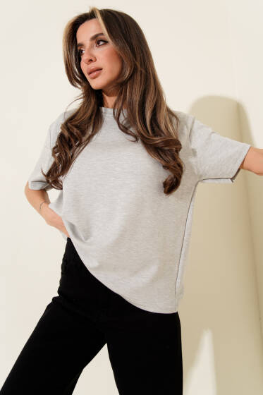 Bisiklet Yaka Loyşa T-shirt Gri - Kadın Giyim Modelleri