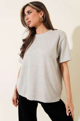Bisiklet Yaka Loyşa T-shirt Gri - Kadın Giyim Modelleri