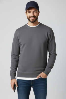 Bisiklet Yaka Manşetli Erkek Sweatshirt Füme - MARKOVA