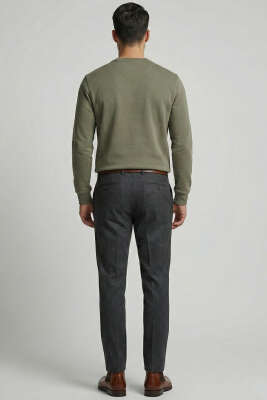 Bisiklet Yaka Manşetli Erkek Sweatshirt Haki - Yeni Erkek Giyim