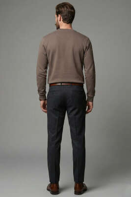 Bisiklet Yaka Manşetli Erkek Sweatshirt Kahve - Yeni Erkek Giyim